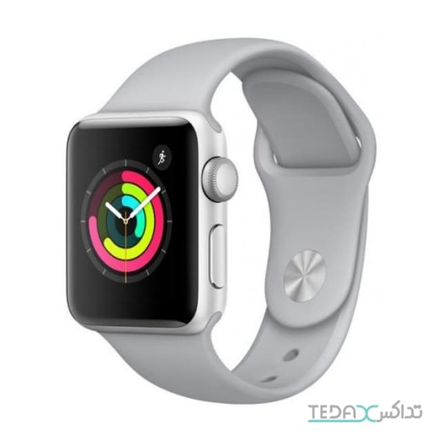 ساعت هوشمند اپل واچ سری 3 رنگ نقره ای بند اسپورت رنگ سفید تیره 42mm