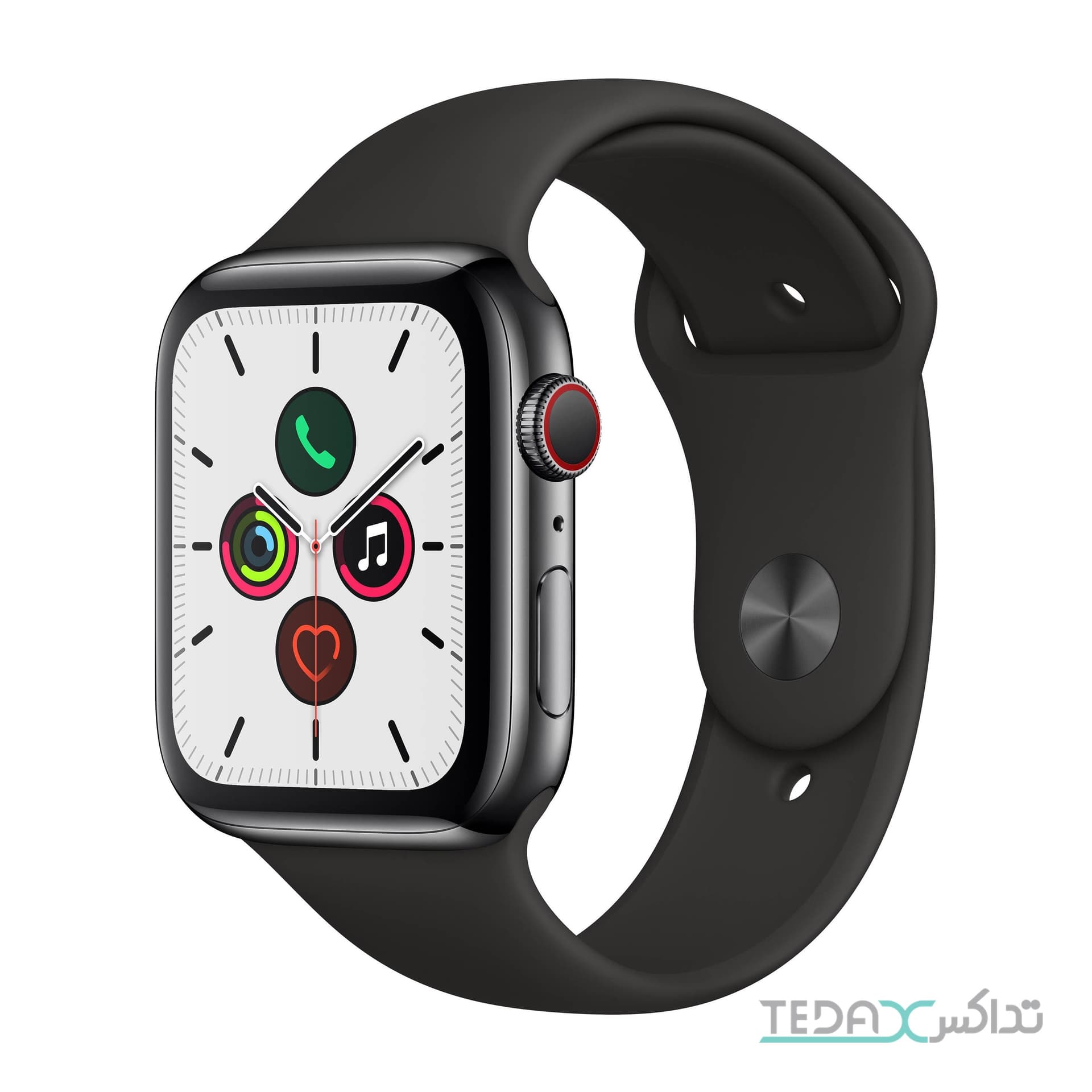 ساعت هوشمند اپل واچ سری 5 رنگ خاکستری بند اسپورت رنگ مشکی 44mm