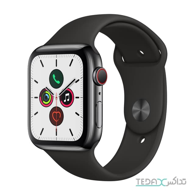 ساعت هوشمند اپل واچ سری 5 رنگ خاکستری بند اسپورت رنگ مشکی 44mm