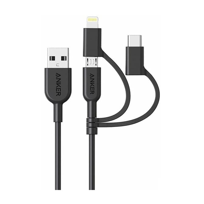 کابل تبدیل یو اس بی به لایتنینگ و میکرو یو اس بی و تایپ سی انکر طول 1 متر مدل Powerline 2