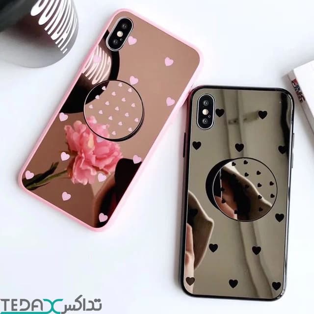 کاور قلب ریز آیینه ای صورتی همراه با پاپ سوکت مناسب برای آیفون 11 پرومکس