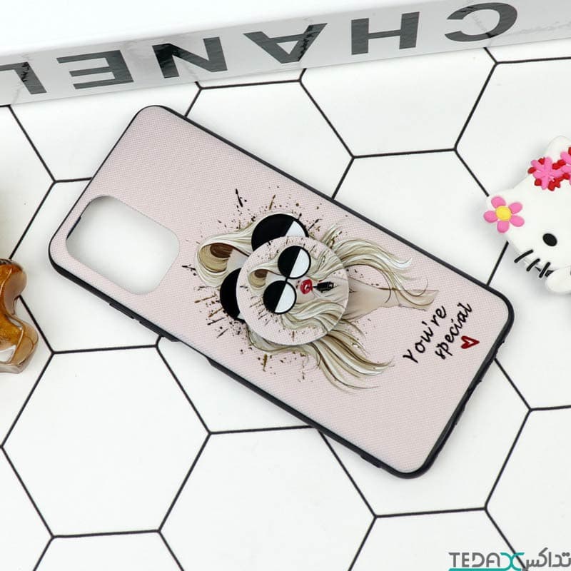 قاب فانتزی برجسته + پاپ سوکت طرح دخترانه مناسب برای شیائومی Redmi Note 10 / Note 10s