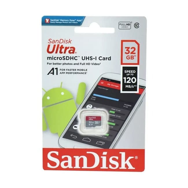 کارت حافظه میکرو 32 گیگ سن دیسک سرعت ۱۲۰MBps مدل Ultra U1 A1 C10