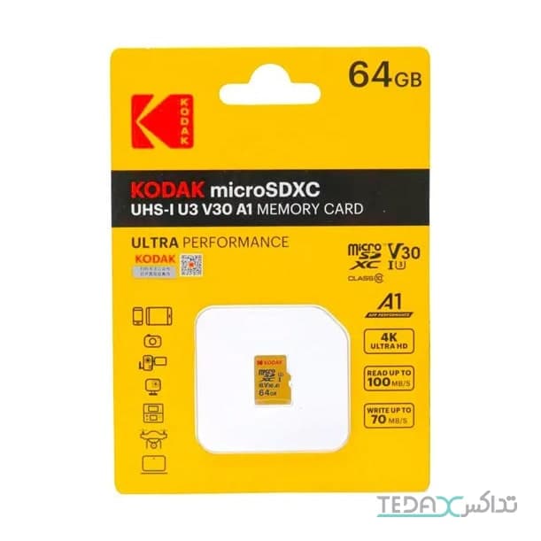 کارت حافظه میکرو ۶۴ گیگ کداک سرعت 100MB/s مدل Ultra A1 V30 U3 C10
