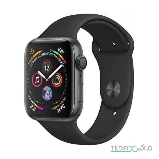 ساعت هوشمند اپل واچ سری 4 رنگ خاکستری بند اسپورت رنگ مشکی 44mm