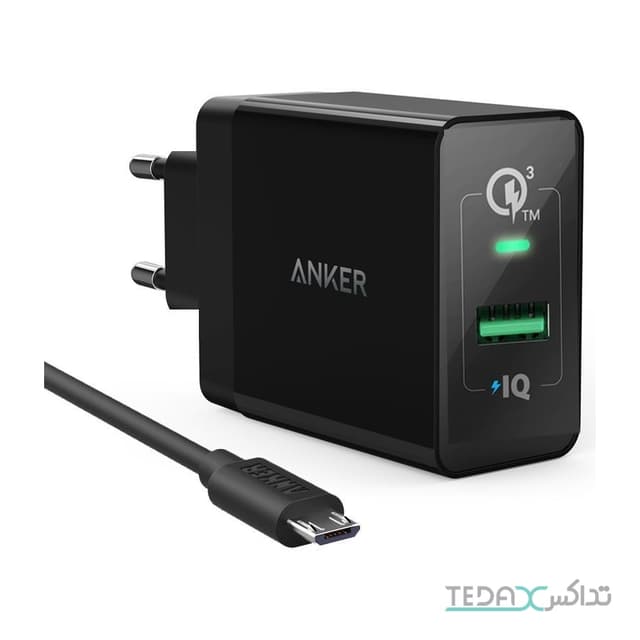 شارژر دیواری 18 وات انکر مدل B2013 Power Port Plus 1 with QC3 همراه با کابل 0.9 متری میکرو یو اس بی