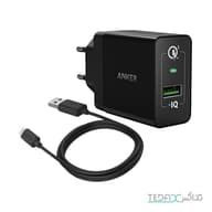 شارژر دیواری 18 وات انکر مدل B2013 Power Port Plus 1 with QC3 همراه با کابل 0.9 متری میکرو یو اس بی