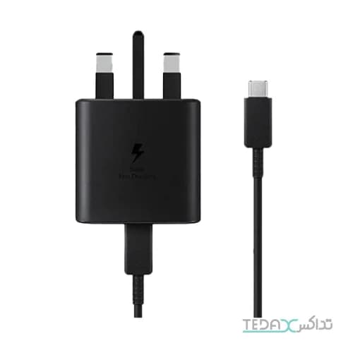 آداپتور 3 پین و کابل شارژر 25 وات سامسونگ مدل Travel Adapter TA800