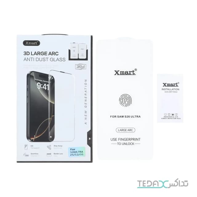 محافظ صفحه نمایش شیشه ای Xmart 3D Large Arc مدل Samsung Galaxy S26 Ultra بدون حاشیه