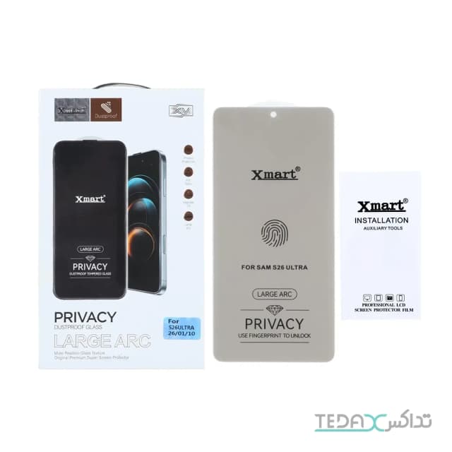 محافظ صفحه نمایش شیشه ای بدون حاشیه Xmart Privacy 3D Large Arc مدل Samsung Galaxy S26 Ultra