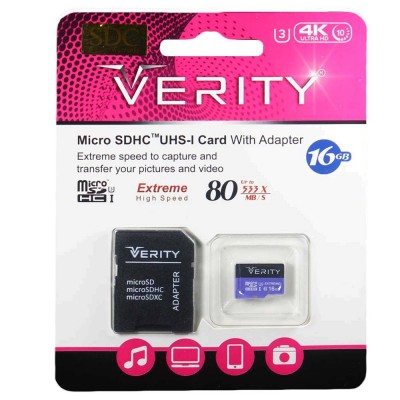 کارت حافظه Micro SDHC وریتی مدل 533X کلاس 10 استاندارد UHS-I U3 سرعت 80MBps همراه با آداپتور SD ظرفیت 16 گیگابایت