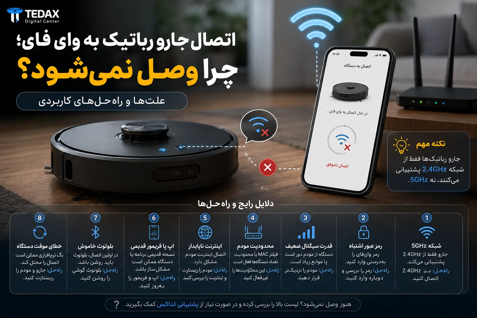 اتصال جارو رباتیک به وای فای؛ چرا وصل نمیشود