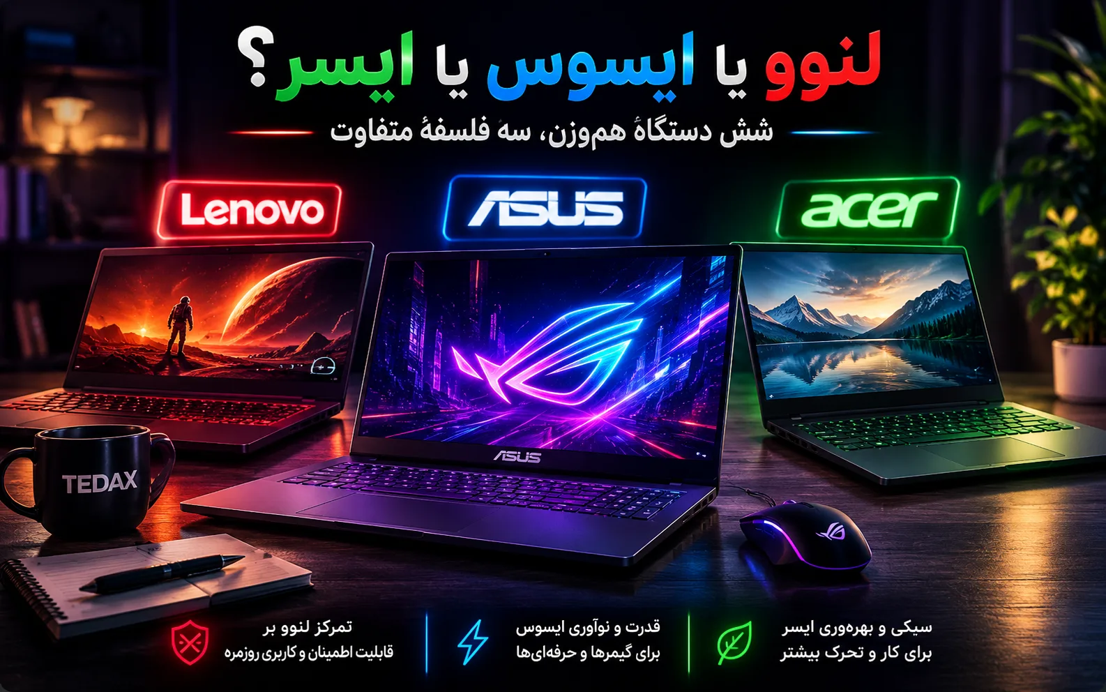 لنوو یا ایسوس یا ایسر؟ شش دستگاه هموزن، سه فلسفهٔ متفاوت
