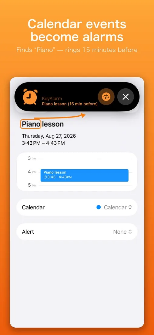 تبدیل قرار تقویم به زنگ هشدار در KeyAlarm