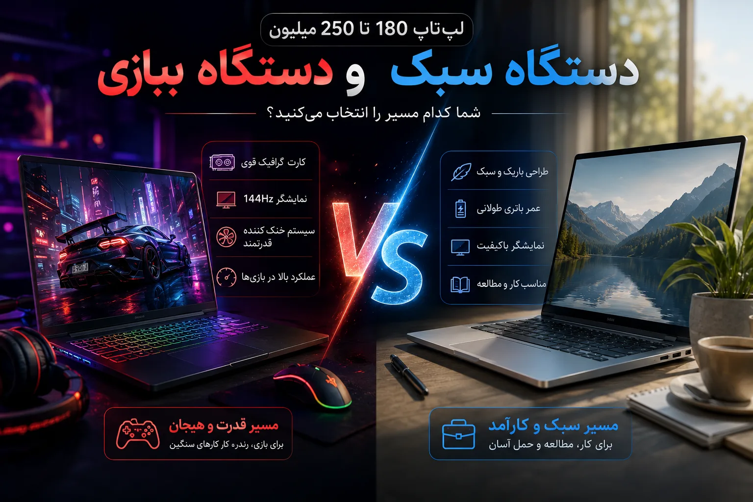 لپ تاپ ۱۸۰ تا ۲۵۰ میلیون: دوراهی دستگاه بازی و دستگاه سبک