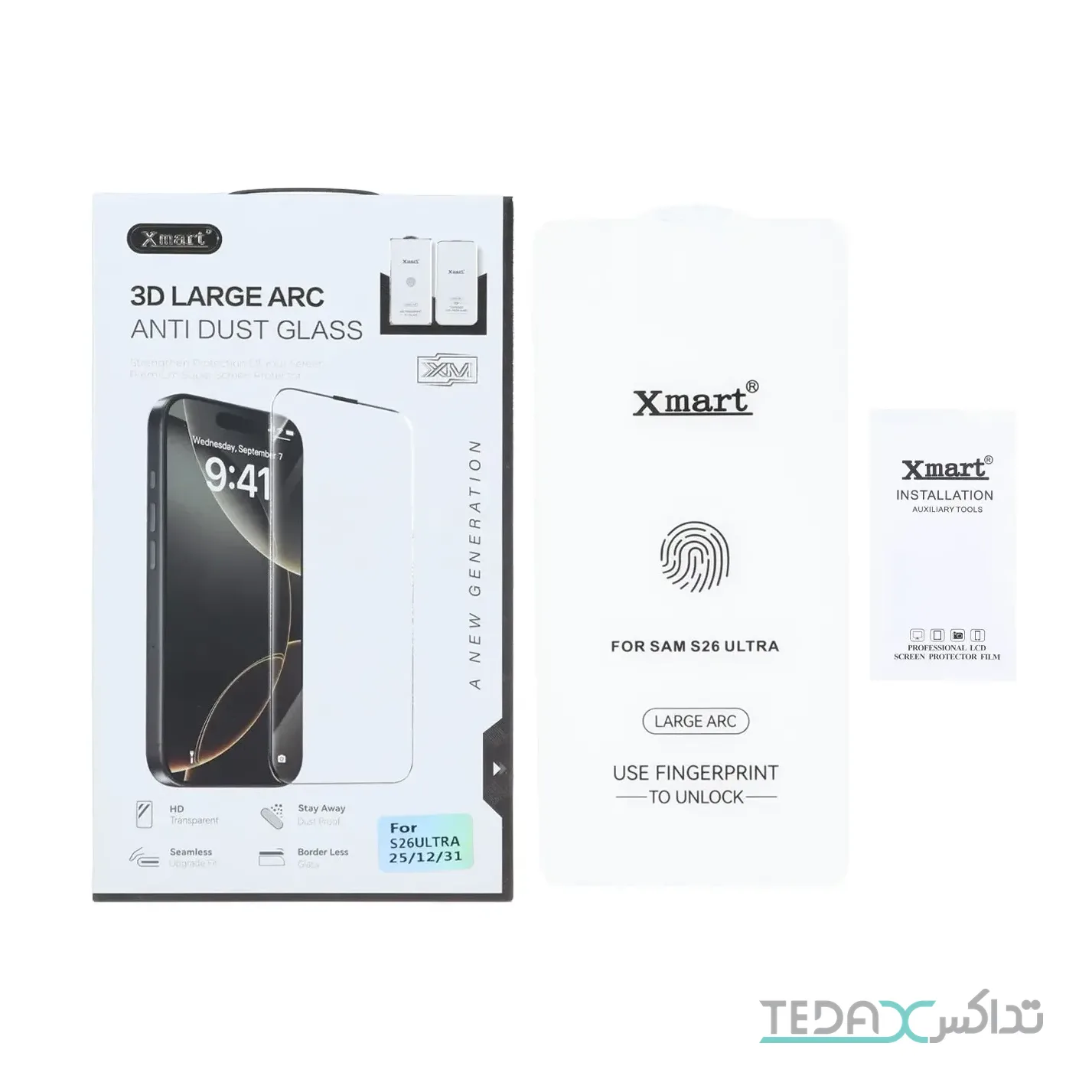 محافظ صفحه نمایش شیشه ای Xmart 3D Large Arc مدل Samsung Galaxy S26 Ultra بدون حاشیه