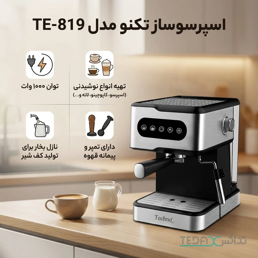 اسپرسو ساز 1500 میلی‌لیتر تکنو مدل Techno TE-819