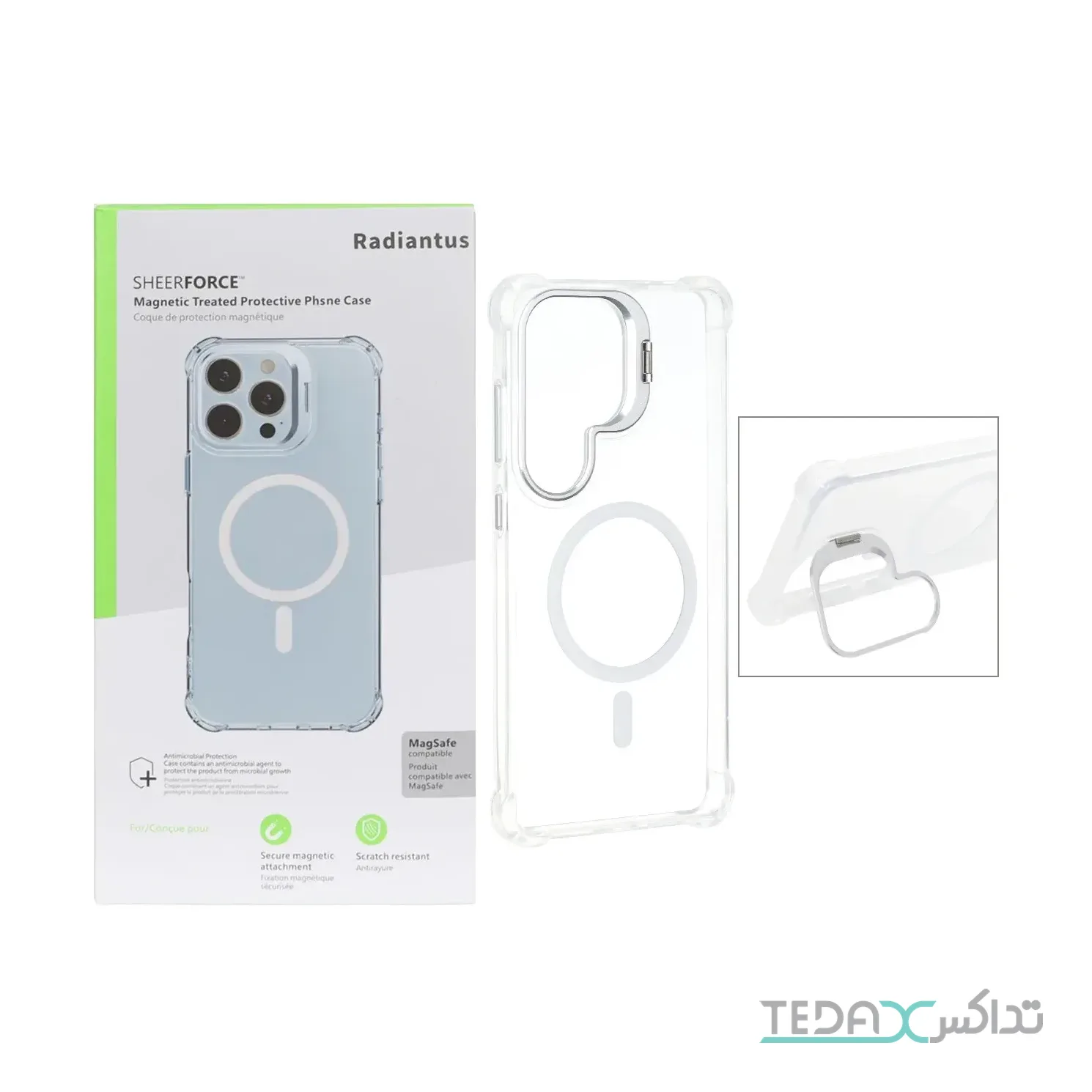 قاب اورجینال Radiantus کریستالی MagSafe لنز فلزی استندشو ایربگ دار Samsung Galaxy S26 Ultra