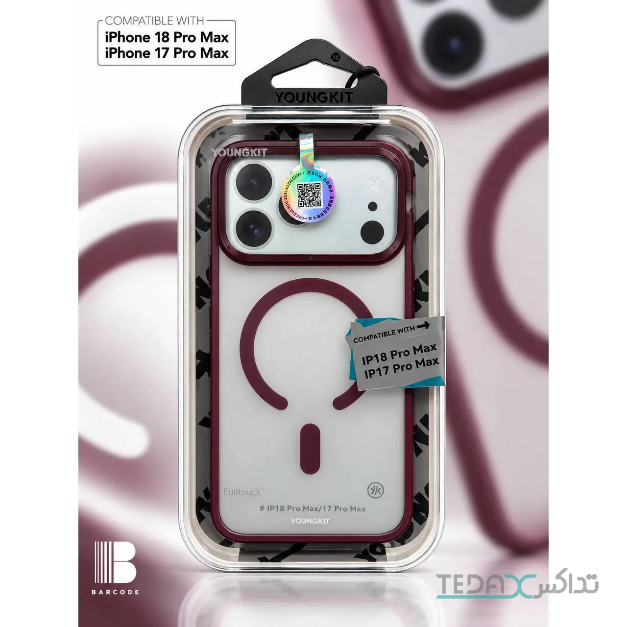 کاور Youngkit MG Matt Burgundy مناسب آیفون 17 Pro Max و آیفون 18 Pro Max